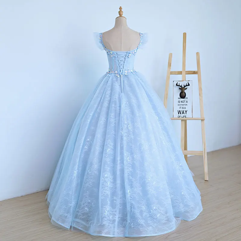 Бальное платье кружевное бальное платье 15 милое 16 Пышное небесно-Голубое Бальное платье бальное платье для 15 лет