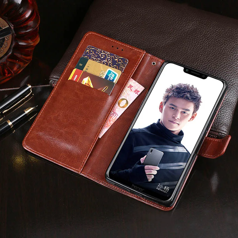 

ZYLAN New Leather Flip Case For Huawei Honor Play Cover Card Slots Stand Funda Blavk Brown + FREE Stylus + FREE Strap
