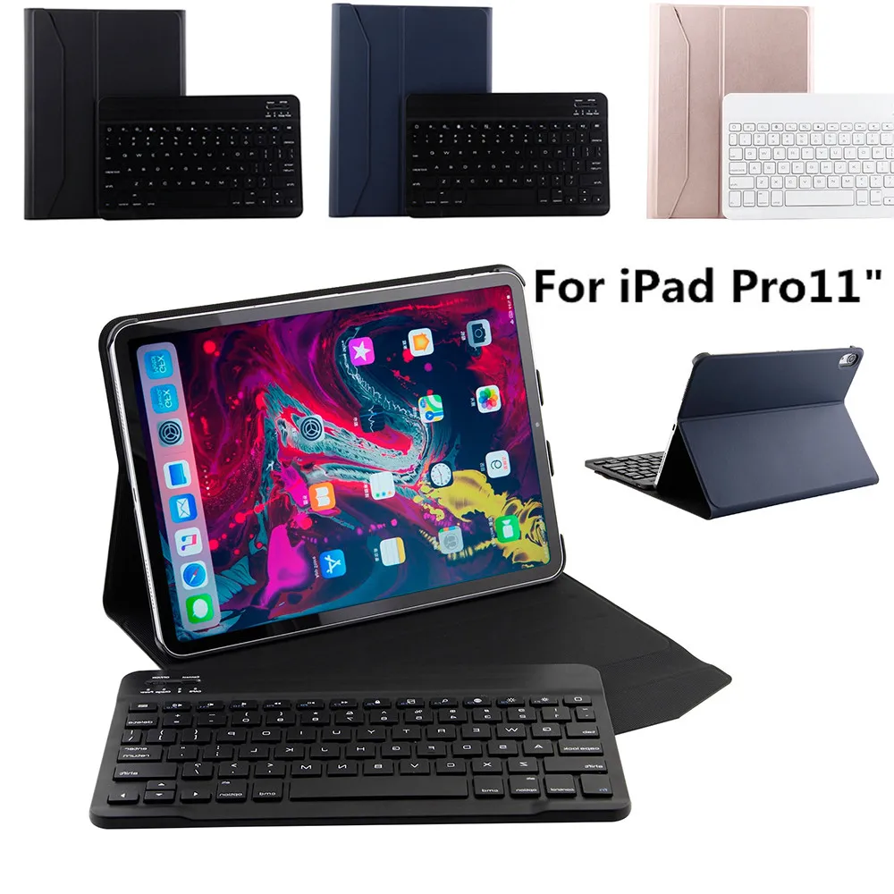 

For iPad Pro 11 Leather Stand Case Cover+Detachable Wireless Bluetooth Keyboard Work Home Office Business trip laptop Keyboards