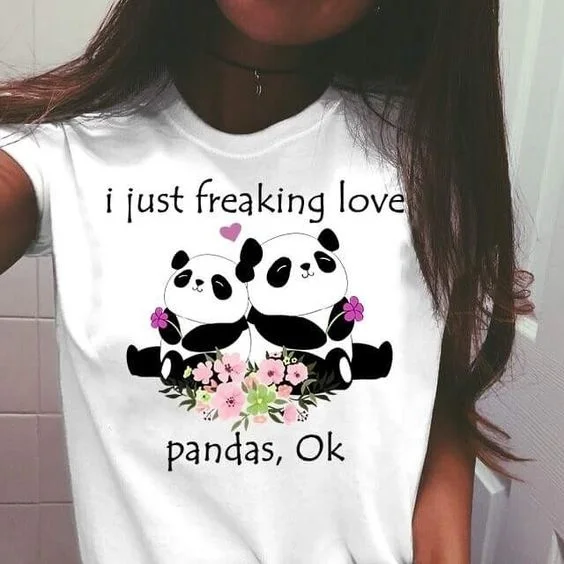 Hahayule j I Just Freaking Love Pandas OK Футболка женская Tumblr модная Милая Белая футболка для