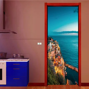 

Creative City Sea Wall Door Stickers Door Pattern Living Room Wall Stickers Wall Decal Home Decor