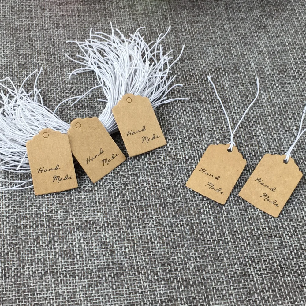 200X Wedding Note+String Brown Kraft Paper Tags Lace Scallop Head Label Luggage DIY Blank price Hang Tag Kraft Gift Hang tag