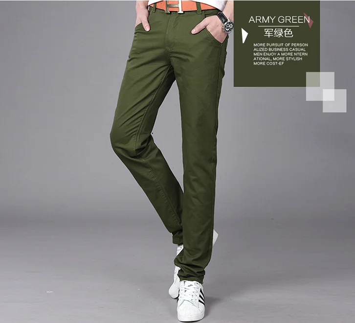 Весна Зима Новая мода Бизнес тонкие прямые мужские повседневные штаны 9 цветов Чистый хлопок Мужские Брюки Плюс Размер 28-38 - Цвет: Army green