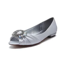 OnnPnnQ/атласные свадебные туфли с кристаллами; женские вечерние свадебные туфли без застежки с открытым носком; вечерние плоские туфли