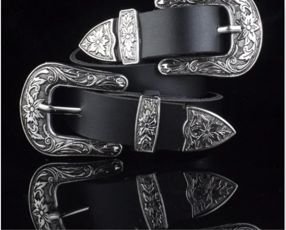 

Vintage ladies leather belt fashion wild double buckle leather decorative casual belt