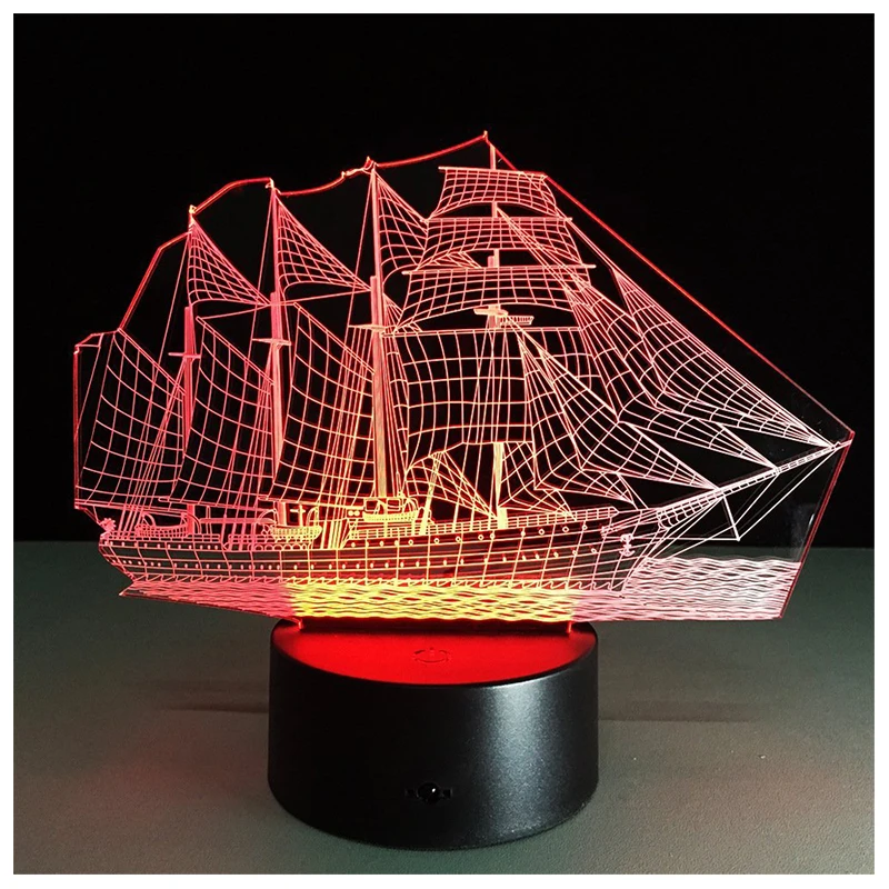 

Night lights Boat Steamship Ship 3D visual Illusion colorful Multi-colored Change USB Touch Button LED Desk Lamp, table Light