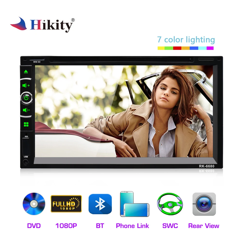 

Hikity Double Din Car Radio Mirror Link Multi-language Car Multimedia DVD Player with Bluetooth FM Support Rear View Camera