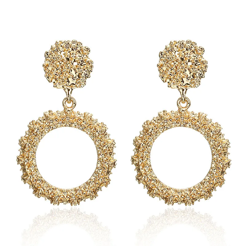 

2019 Round Earrings Women Retro Round Big Earrings Punk Retro Metal Pattern Geometry Statement Ear Jewelry Wholesale