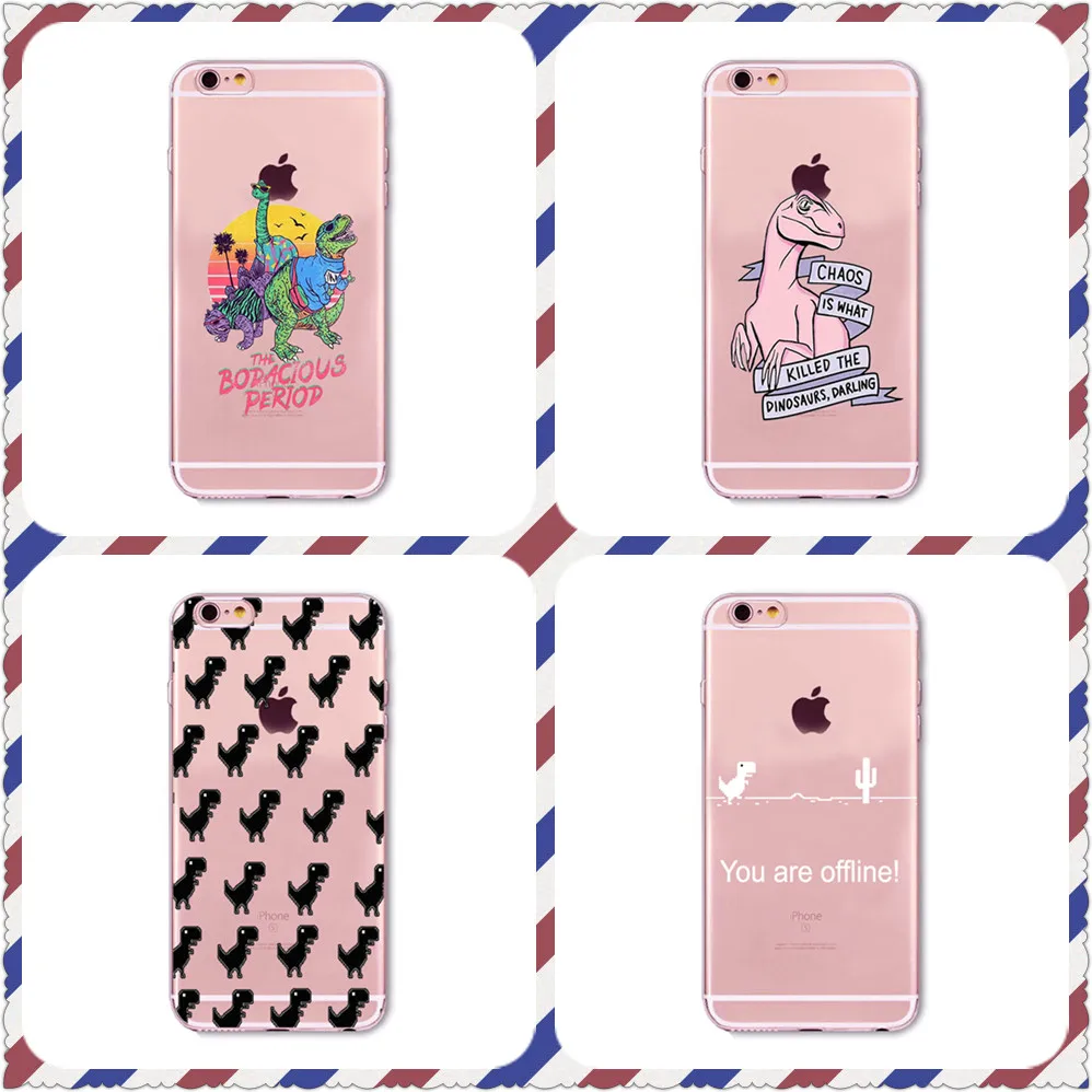 Cute Dinosaur Patterned Transparent soft shell For iphone X 7 8 and Black silicone case For Samsungs7 s8 s9 Case Cover
