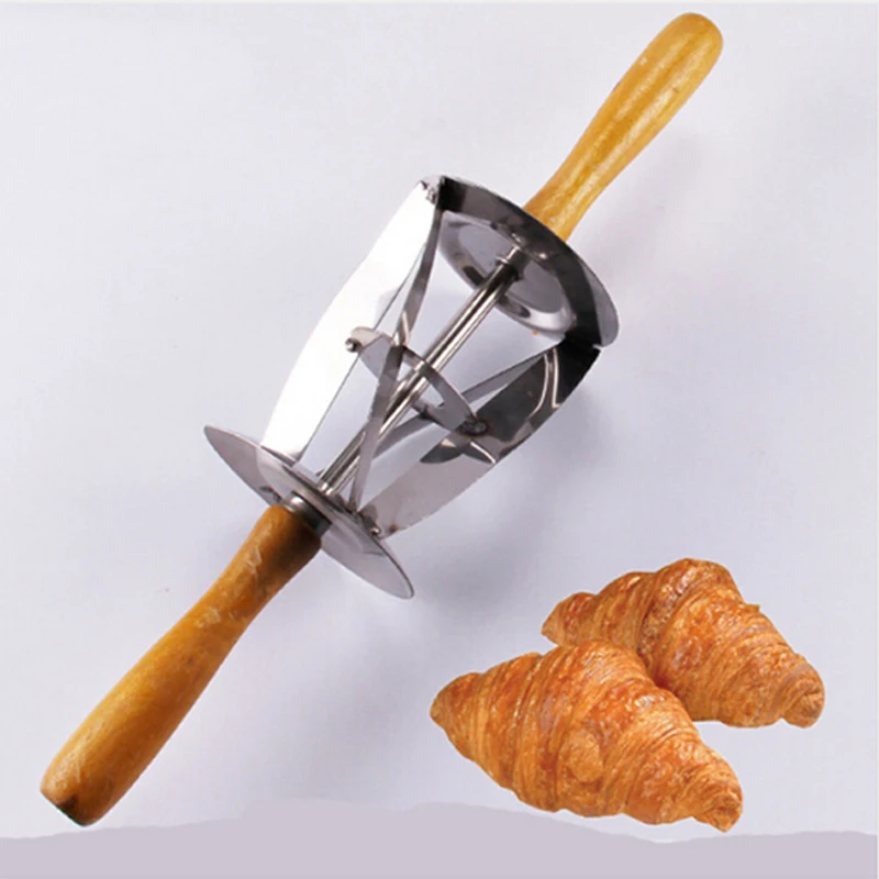 

Stainless Steel Rolling Dough Cutter for Making Croissant With Wooden Handle Rolling Knife For Croissant Bread MA890364