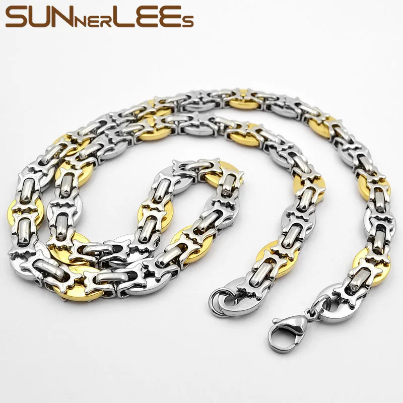 SUNNERLEES 316L ожерелье из нержавеющей стали 10 мм Геометрическая Византийская Цепочка Золото Серебро для мужчин женщин модные украшения подарок SC72 N