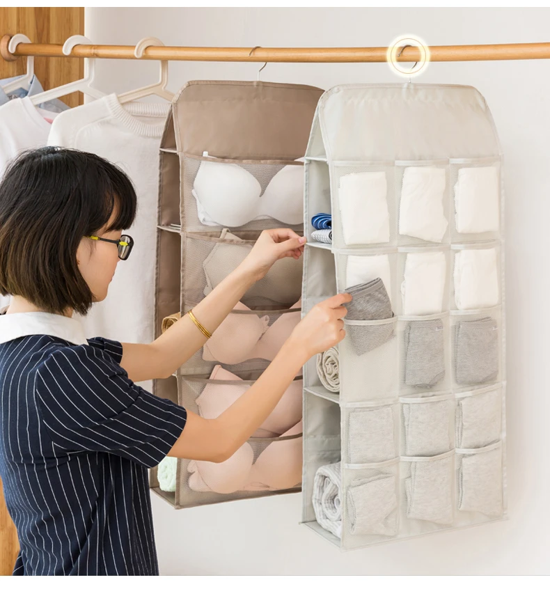 New Multifunction Treble Side Hanging Organizer Underwear Bath Towel Sock Women Bag Storage Bag 5+3+15 Cells Wardrobe Organizer
