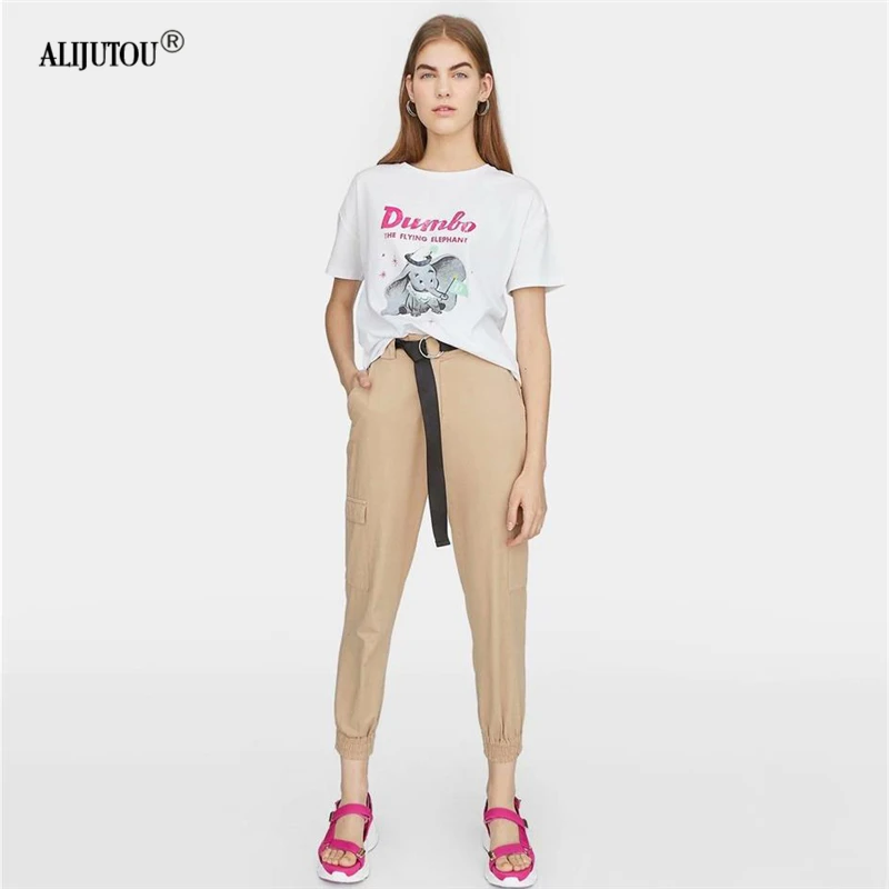 Dumbo Cartoon Cute white T-Shirt Women Summer Harajuku Casual Printed Round Neck Short Sleeve Tee zaraing Streetwear Tshirt tops