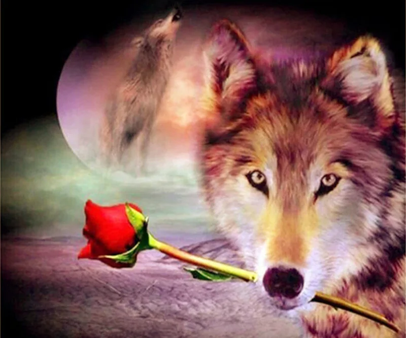 

5D DIY Diamond Painting Wolf 3D Diamond Embroidery Rose Cross Stitch Mosaic Needlework Home Decor Round drill Christmas gift