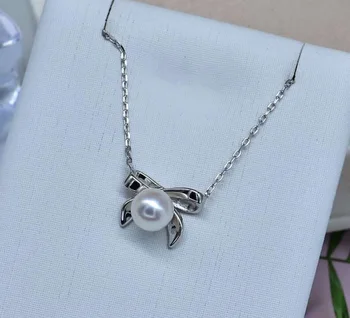 

Bowknot Shape 925 Silver Pearl Necklace Chain with Pendant Mountings Necklace Findings Jewelry Parts Fittings Accessories