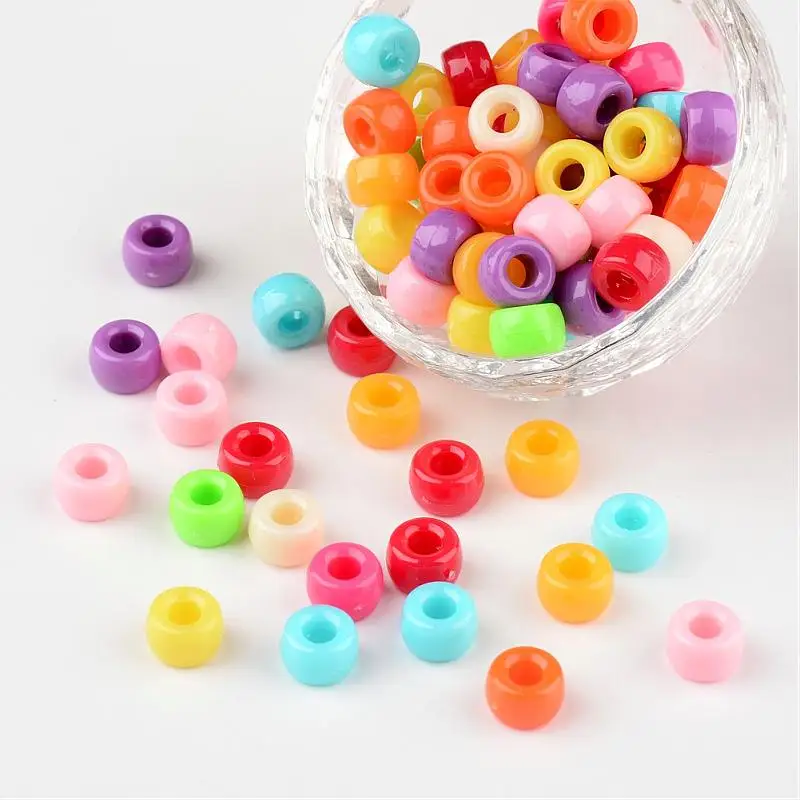 

Jewelry DIY Opaque Acrylic Beads, Column, Mixed Color, Size: about 9mm wide, 6mm long; hole; 4mm