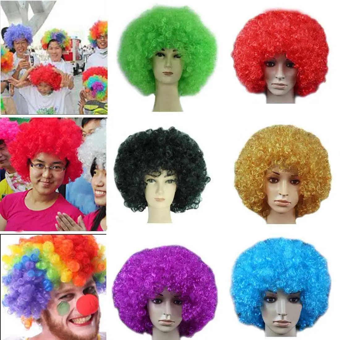 

Afro Wigs Synthetic Low Temperature Fiber Short Curly Hair Male Man Hairpiece For Halloween Party Football Games Colors Fan