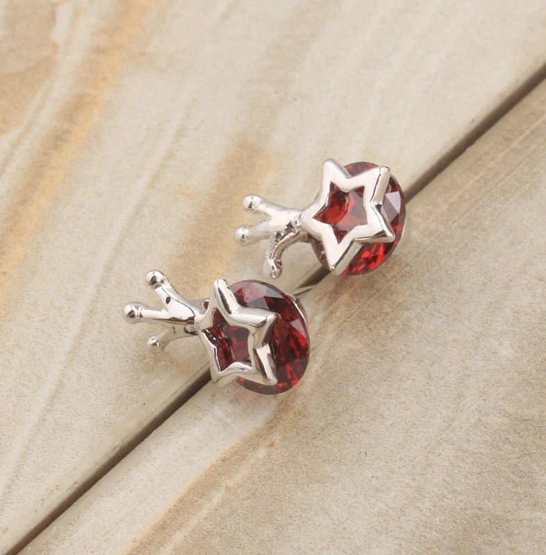 Little Stunning Star Circle Red Claret Garnet Silver Plated Argent Studs Earring Woman's Trendy Jewelry S5678 | Украшения и