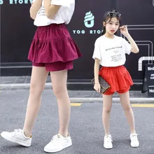 Шорты для девочек г. Новая модная летняя однотонная хлопковая одежда средней длины для детей От 7 до 14 лет повседневные штаны с джокером фиолетовый и оранжевый цвета