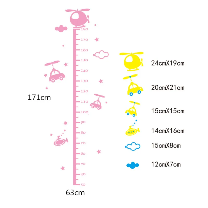 Мультяшные акриловые наклейки для измерения высоты автомобиля для детской комнаты, спальни, ПВХ, водонепроницаемые, для роста, 3D клейкие, съемные, высота, линейка