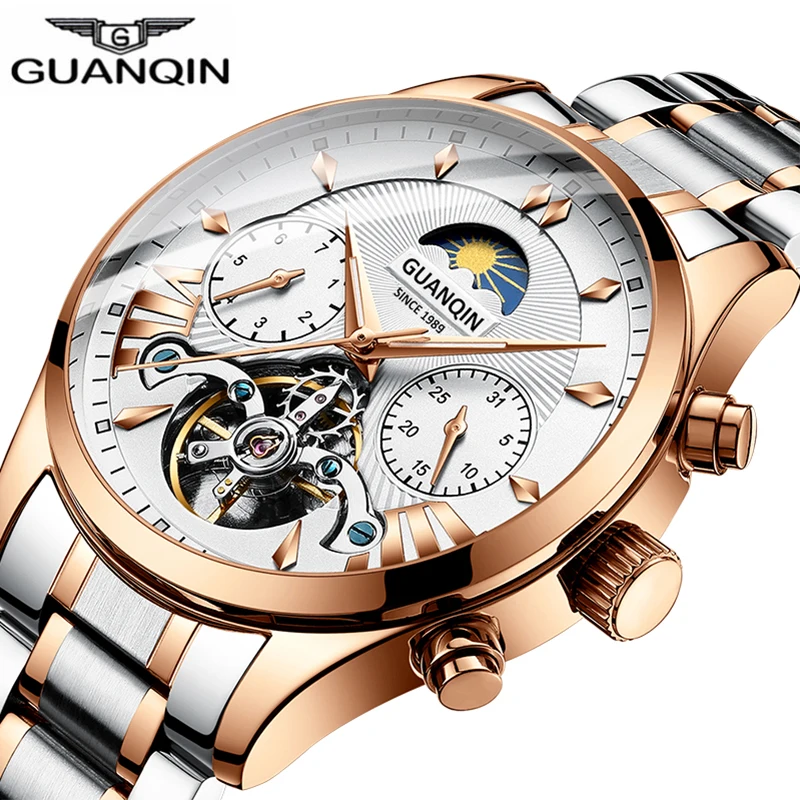 GUANQIN Berühmte uhr herren uhren top marke luxus automatische mechanische Wateproof luxus uhr männer gold tourbillon herren uhren-in Mechanische Uhren aus Uhren bei