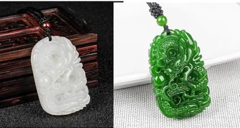 

natural hand carved Certificate jade dragon necklace Men's/women's gift pendant with box