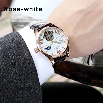 MG. ORKINA, мужские деловые автоматические часы, механические турбийны часы, водонепроницаемые кожаные модные мужские наручные часы - Цвет: MG.H021-Rwhite
