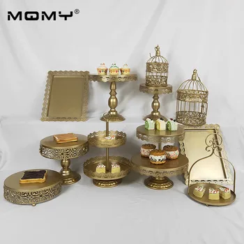 

11 Pcs Wedding Cupcake Gold Tray Dessert Metal Set Birdcage Cake Stand