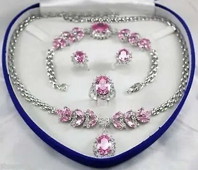 

Free Shipping >> FSF TYU6 Pink Zircon Gems tone Women's Wedding Jewelry Set Ring :7 8 9