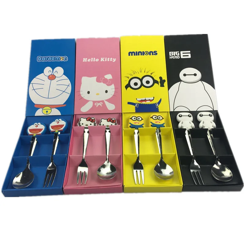 

Baby kids Dinnerware Sets Baby Tableware Cartoon kitty Jinglecats Baymax Minions tableware suit stainless steel fork
