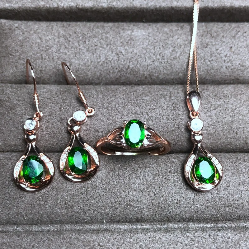 conjunto de jóias anéis de esmeralda feminino 3 conjuntos