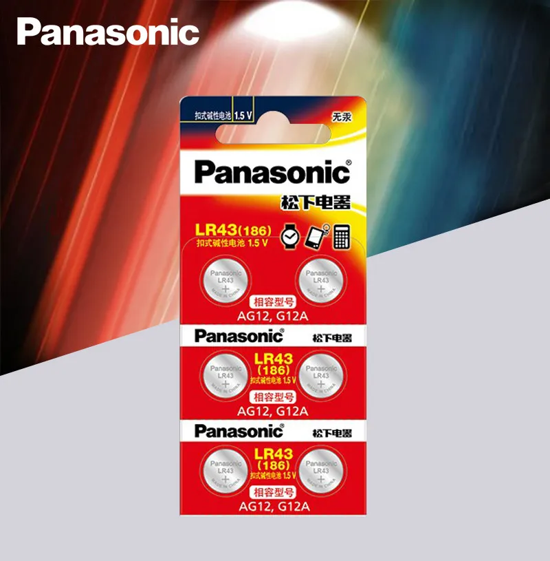 10 шт./лот Panasonic AG12 LR43 186 0% Hg для часов игрушки 1,5 В щелочные батареи для калькулятора 0% Hg