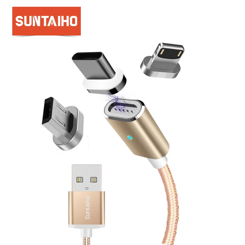

Suntaiho Magnetic Charge for iphone X 8 7 PlusUSB Cable For Xiao mi 9 Adapter for samsung s9 Micro USB Cable Type C LED Light