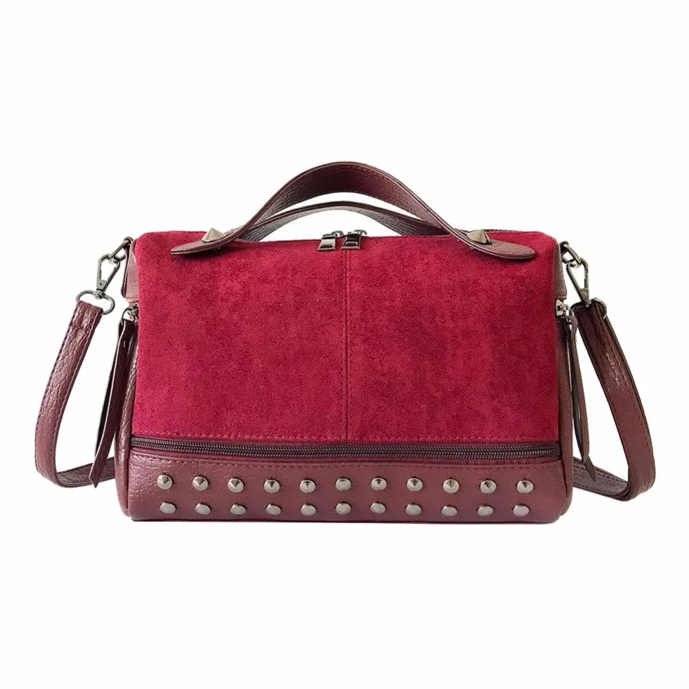 

Vintage Nubuck Leather Rivet Larger Messenger Bag for Women Ladies Fashion Handbag Girls Solid Shoulder Bag