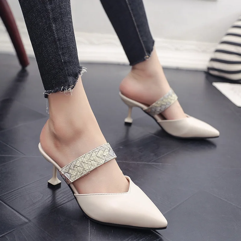 

Women's shoes pumps 2017 European spring and summer new pointed toe slippers women's high heel sandals