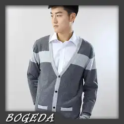 100% кашемировый свитер Для мужчин кардиган v-образным вырезом Серый полосатый мода Стиль высокое качество натуральной ткани Бесплатная