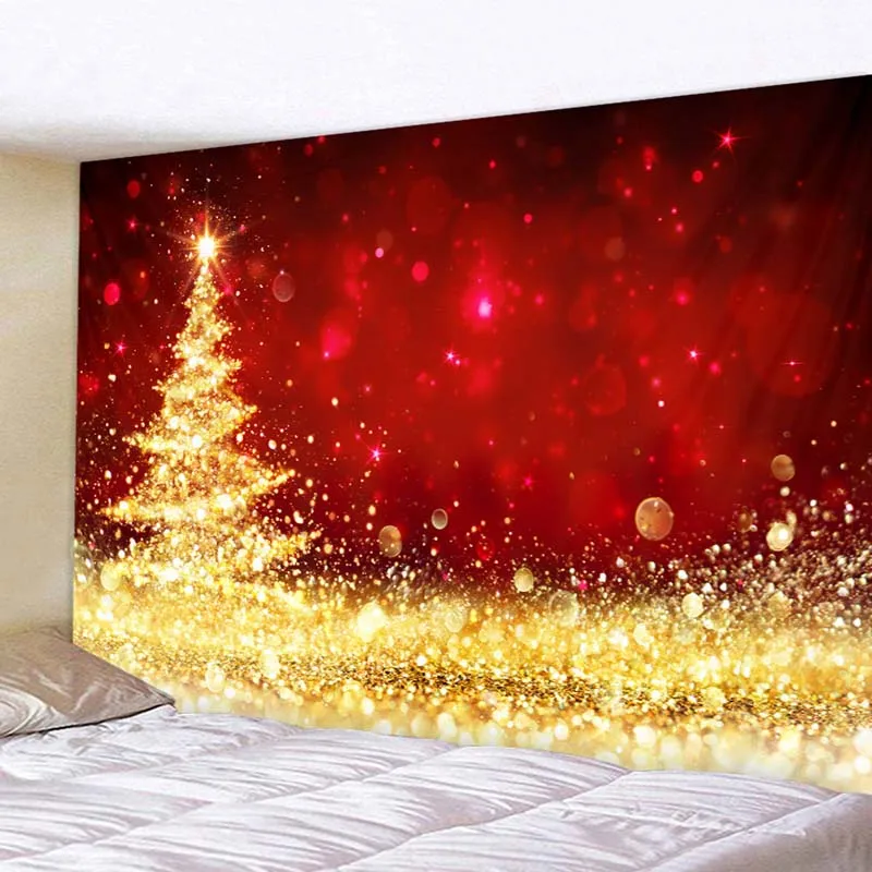 Блестящая золотая Рождественская елка красный фон для комнаты полиэстер Горячий гобелен Бохо Йога матовая скатерть Настенный Ковер