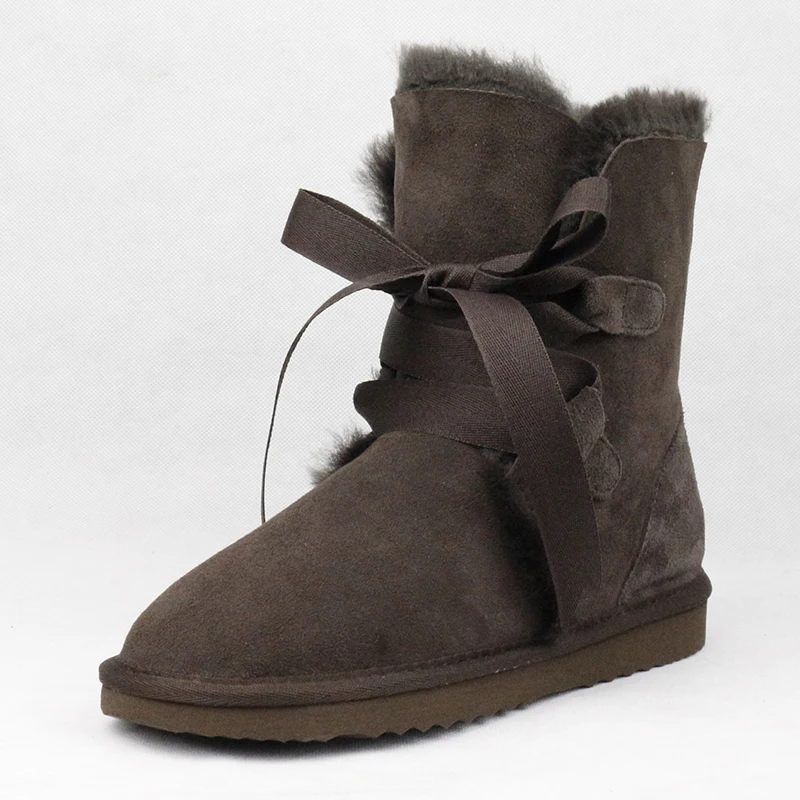 UVWP/модные женские зимние ботинки наивысшего качества; зимние ботинки из натуральной овечьей кожи; натуральный мех; теплая шерстяная женская обувь - Цвет: Chocolate