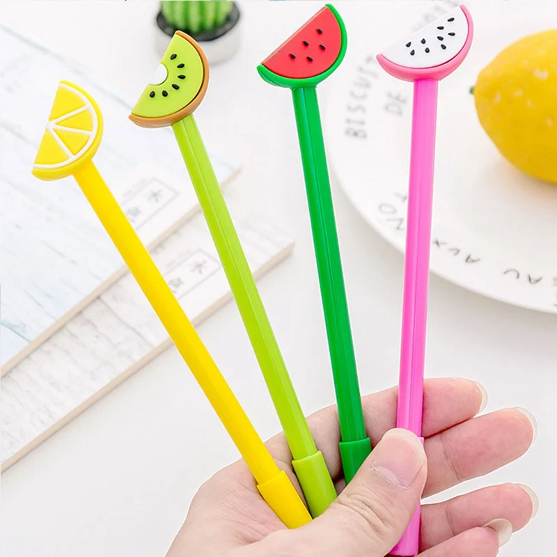 

Cute Lovely Cartoon Fruits Gel Pen Kiwi Watermelon Lemon Pitaya 0.38mm Black Ink Gel Pen Student Writing Stationery Gift