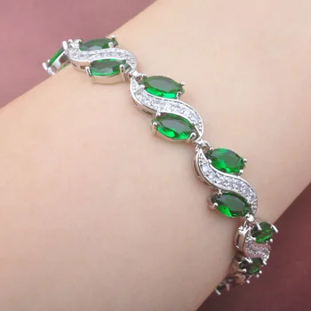 

New Band Green & White Zirconia Silver Color For Women Link Chain Bracelet Free Shipping OS0237