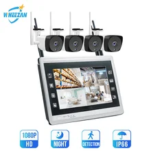 Беспроводная система видеонаблюдения Wheezan Домашняя безопасность 4CH HD 1080P ночное видение цельный дисплей NVR Wi-Fi комплект видеонаблюдения