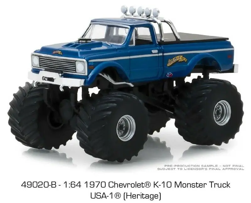 Зеленый светильник 1: 64 1970 Chevrolet K-10 Monster Truck игрушечный автомобиль из сплава игрушки для детей литая под давлением модель автомобиля подарок на день рождения