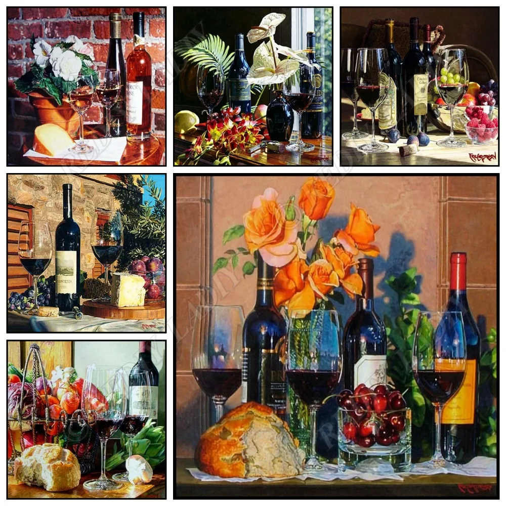 

DIY Diamond Embroidery Patterns Rhinestones Art Still Life Full Square / Round Diamond Mosaic Wine Cross Stitch Kits Home Decor