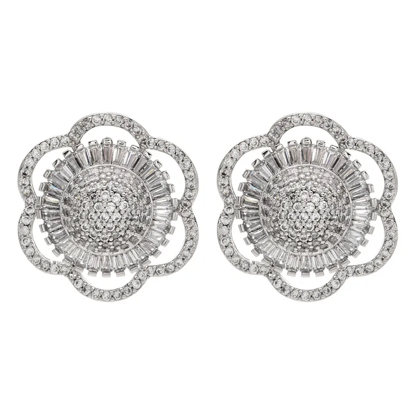 Новинка, высокое качество, AAA циркон, камни, цветок, серьги-гвоздики для свадьбы, невесты, серьги-гвоздики, высокое ювелирное изделие, медные серьги, 1 пара