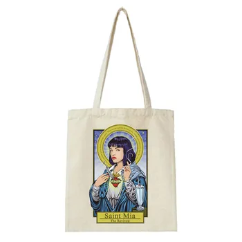 

Pulp Fiction Movie Mia Shopping Bag Stain Mia Deisng Vintage Handbag Shoulder bags Tote Bag Gifts Canvas bag