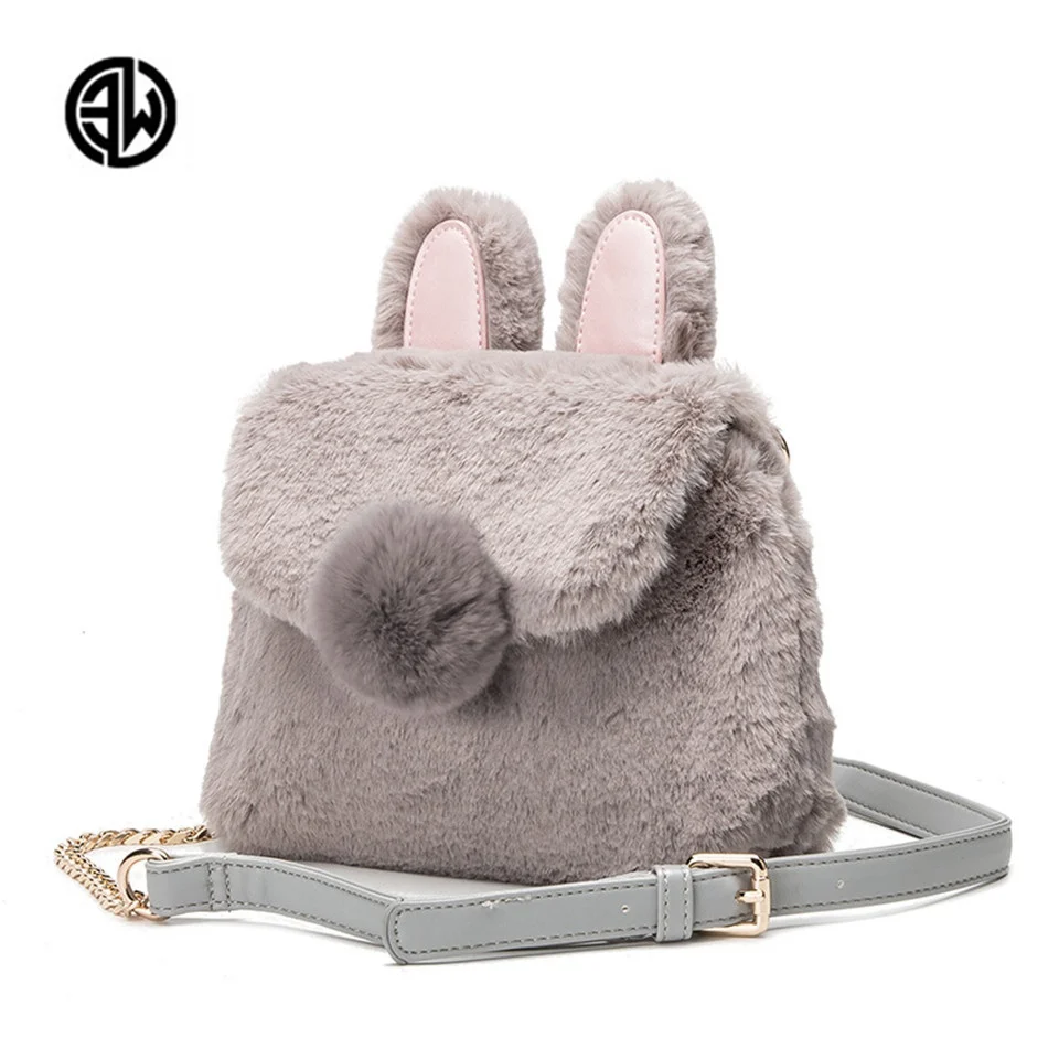 

Women Cute Plush bag Female New Real Rabbit Fur Bag Winter Warm Fashion All-match Chain Single Shoulder Handbags Ladies Cat Bag