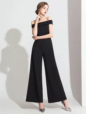 

100%real black simple slash collar leotard red carpet long Victoria/customs size/stage performance/studio/red carpet