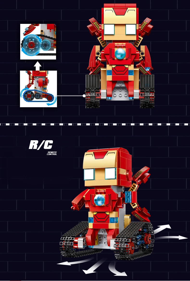 Мститель Супергерои с дистанционным радиоуправлением гусеничная машина building block head Marvel Железный человек кирпичи прогулки робот rc игрушки