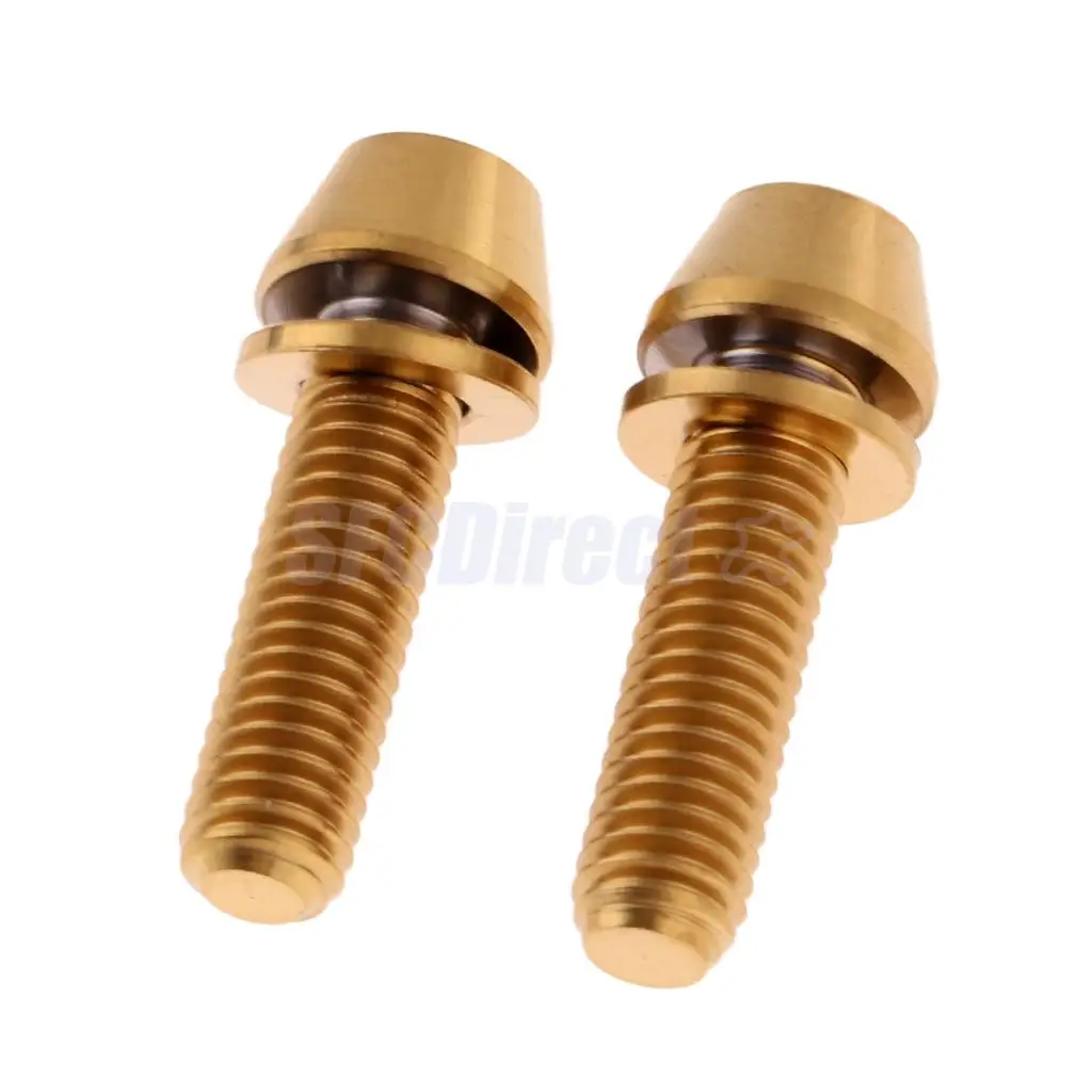 2 Pieces High Strength Titanium Alloy M5x16 M5x18 M5x20mm Cycling Bicycle Mountain Bike Bolts Tapered Head Screw + Washer Gasket