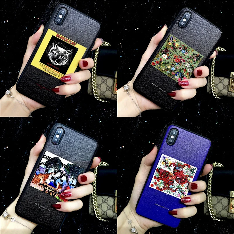 

Luxury Designer Brand Tiger Cat Flower Pattern Phone Soft Tpu Case for IPhone X XR XS Max 10 8 7 6 6s Plus Fashion Accessories